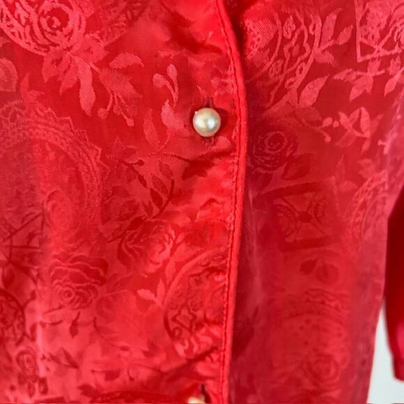 Vintage 90s Victoria’s Secret Red/Coral Satin Jacquard Shirt Dress M/L Rare Find - Picture 2 of 6